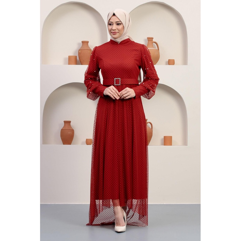 Tulle Evening Dress With Stone Belt, Tile 12242