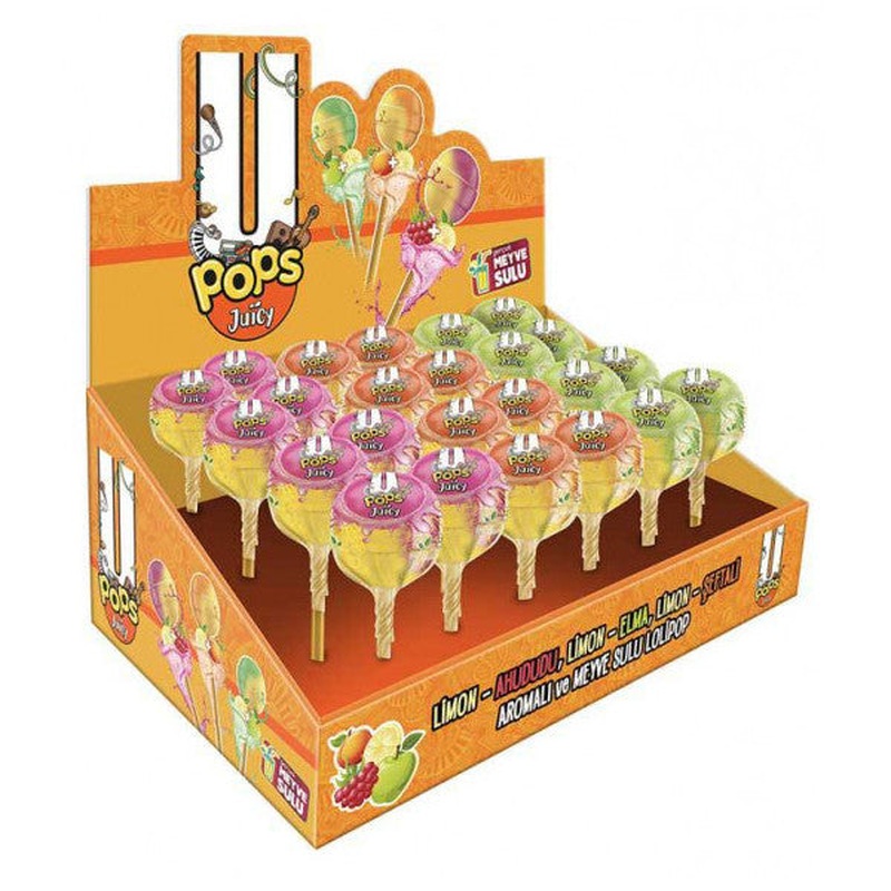U Pops Juicy Fruit Juicy Lemon-Raspberry, Lemon-Apple, Lemon-Peach Flavored Lollipops (19 Gr X 24 Pieces)