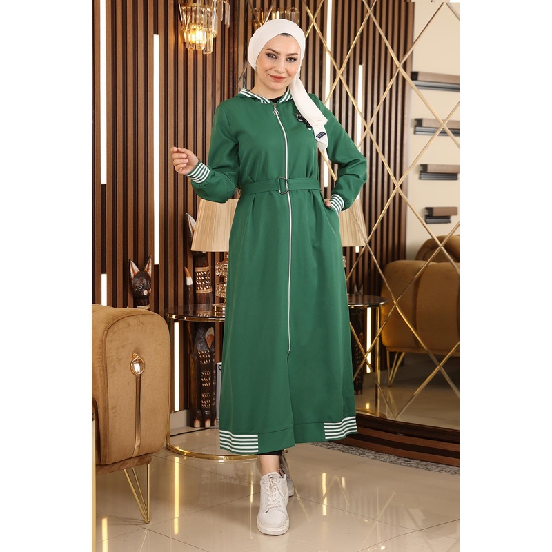 Zippered Hooded Abaya Emerald 19126