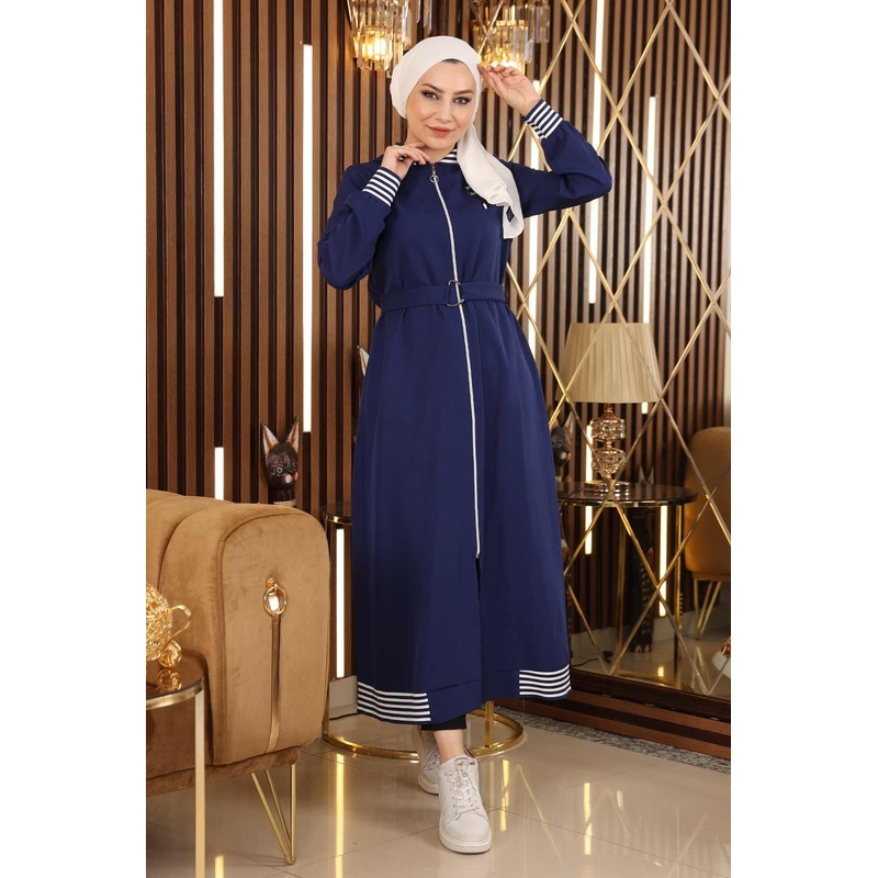 Zippered Hooded Abaya Indigo 19126