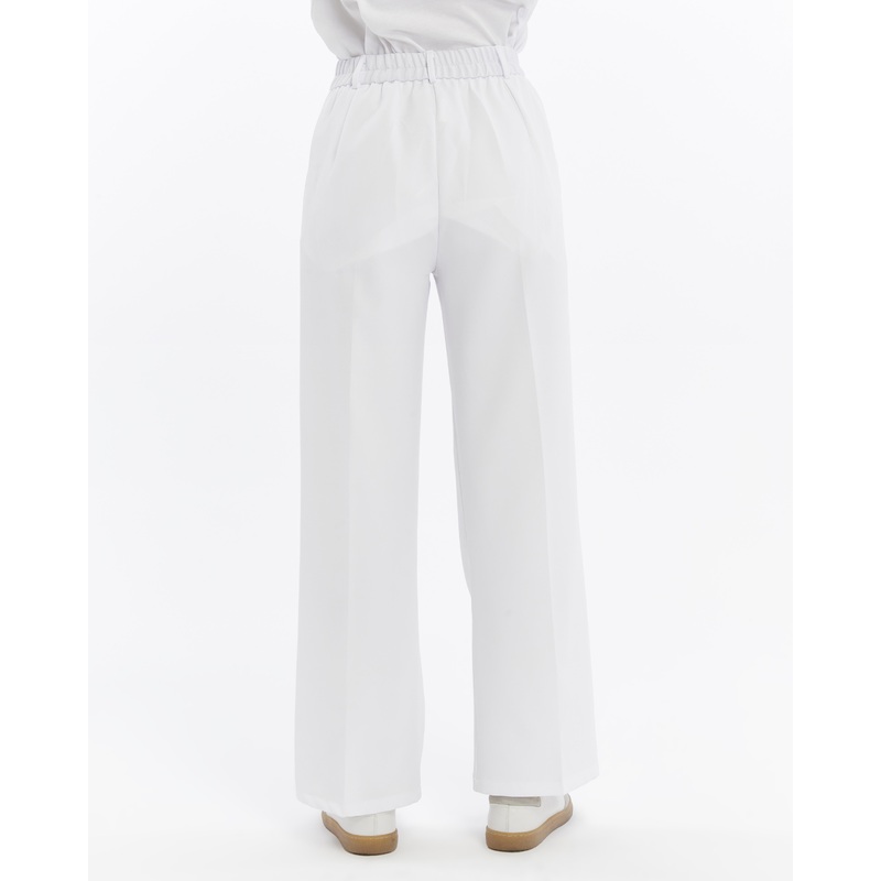 25010 Women's Double Crepe Grass Stitch Detailed Pocketed Palazzo Trousers White