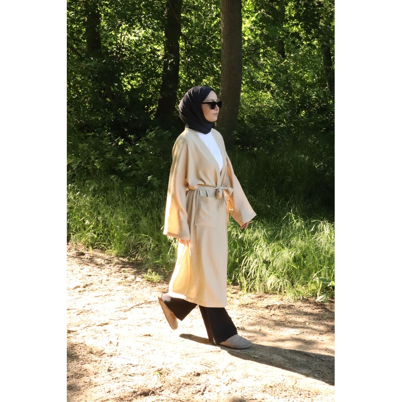 5301 Women's Pocket Belted Long Kimono Mink