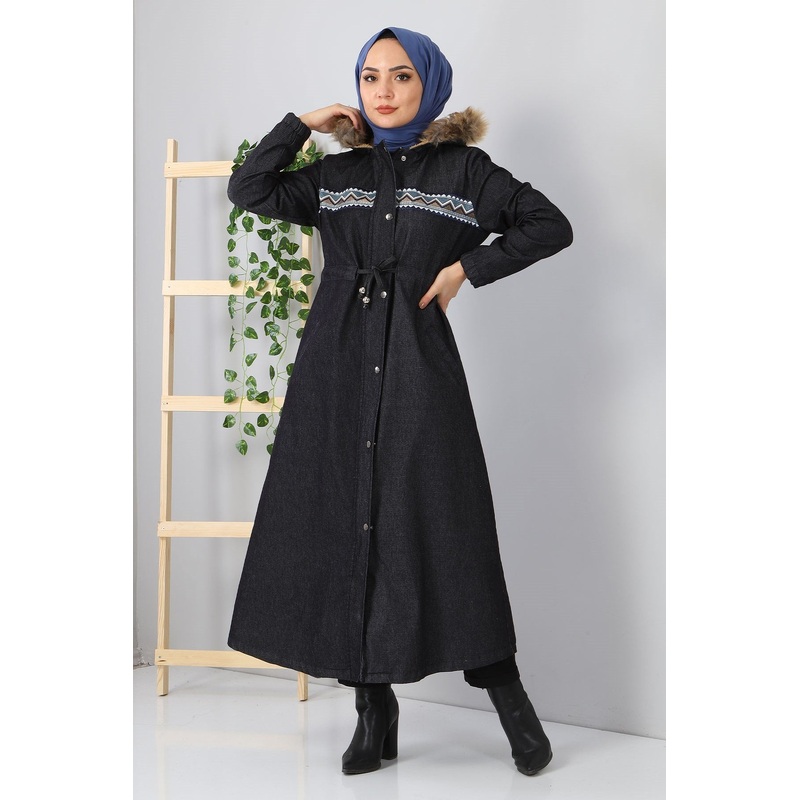 Embroidered Denim Coat Gray 9492