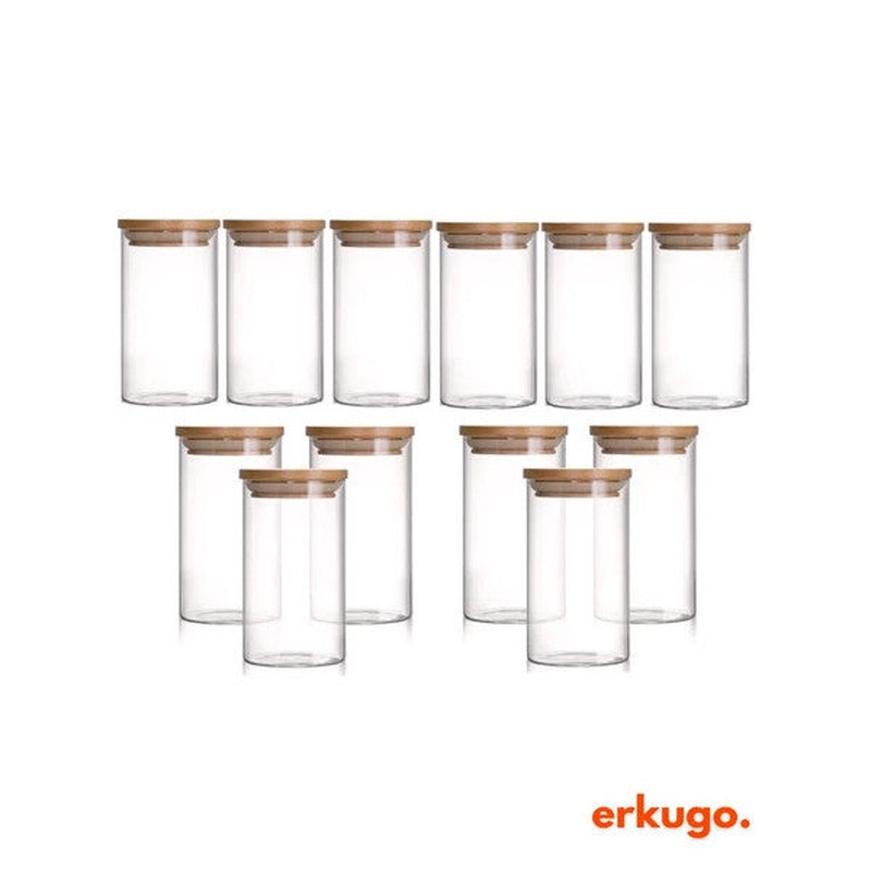 12 Pieces Vacuum Bamboo Lid Borosilicate Spice Jar, Storage Box, Snack Jar (200 Ml)