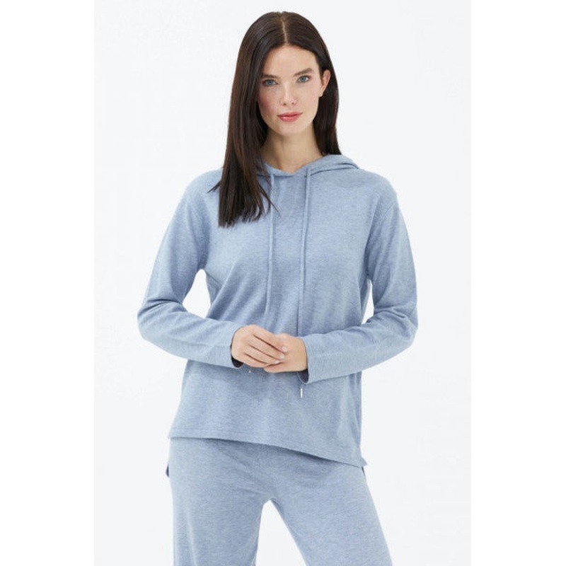 Hooded Long Back Knitwear Sweater - Blue