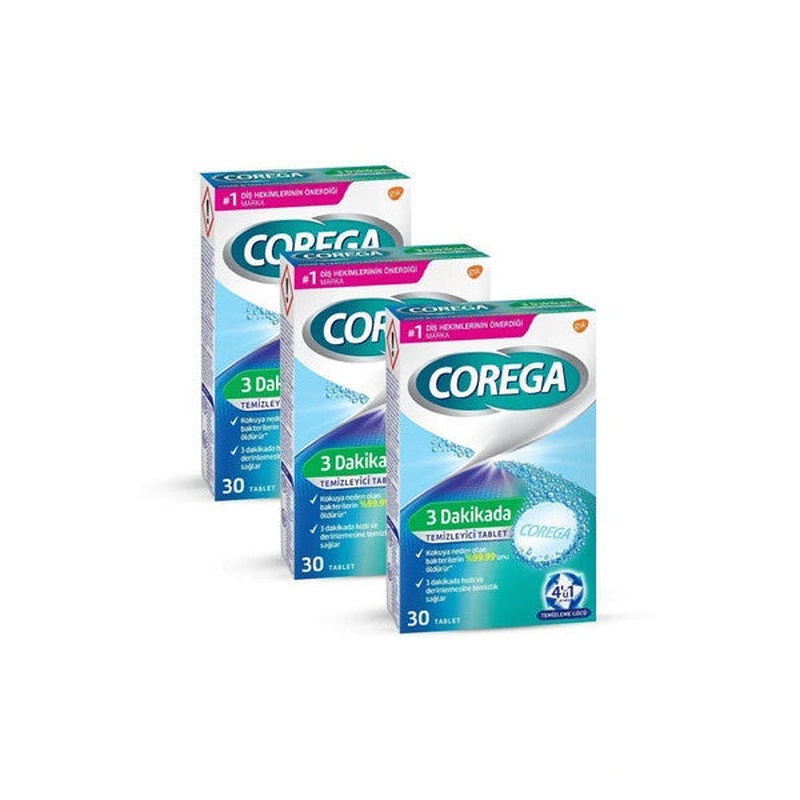 Corega Denture Cleaner Mint 30 Tablets 3 Pack