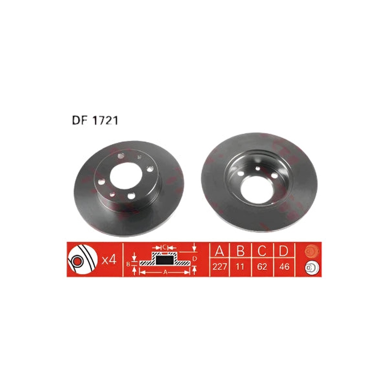 Front Brake Disc M131 M124 1600 Panda 80-> Ibiza I 84->93 22710.84Dl Trw Df1721