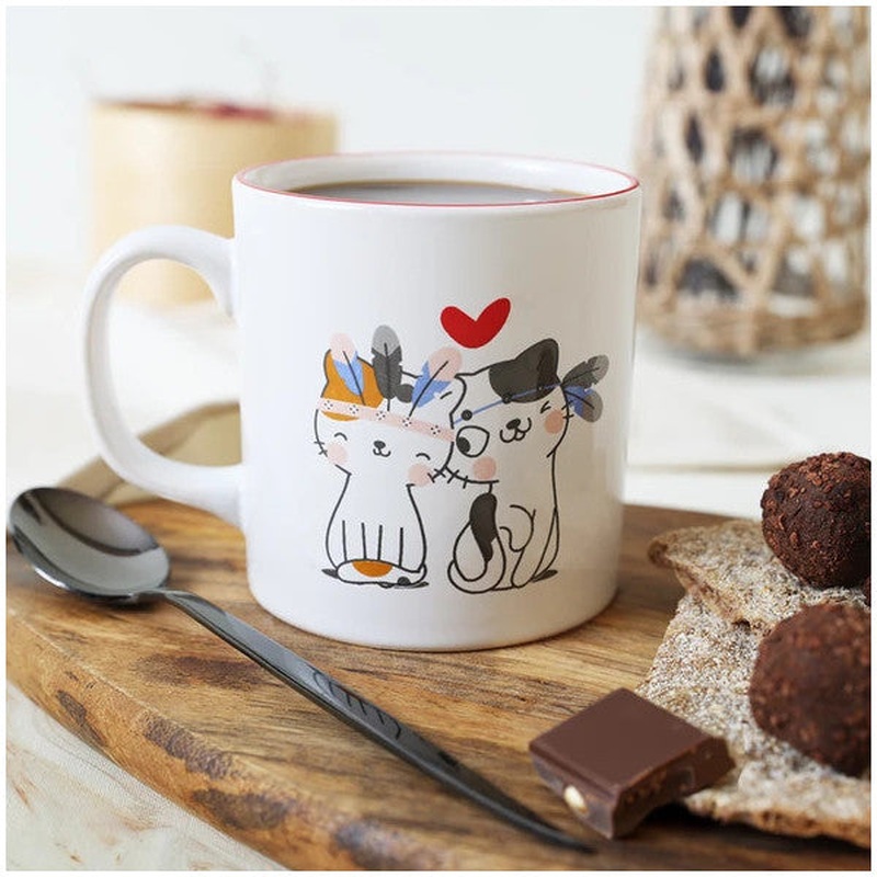 Ceramics Keraart Cat Love Cylinder Mug 10 Cm
