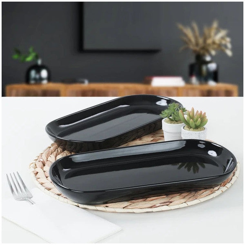 Keramika Black Noyan Boat Plate 2 Pieces 28 Cm