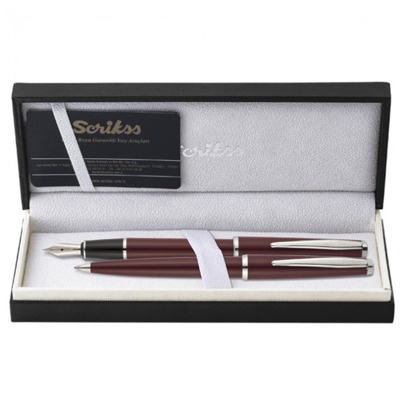 Scrikss Set Pen Fountain + Ballpoint Claret Red 33