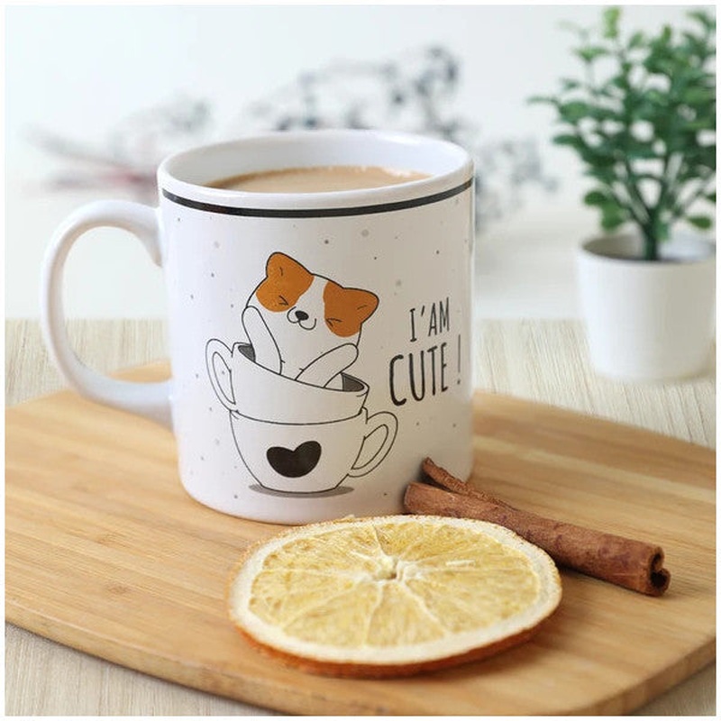 Ceramics Keraart Cute Cat Cylinder Mug 10 Cm