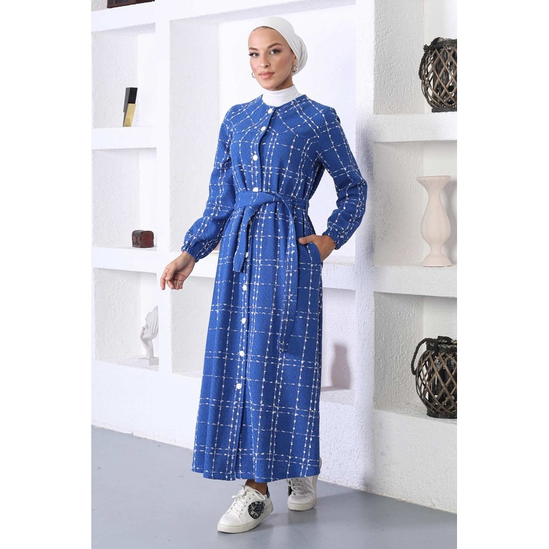 Buttoned Cashmere Coat Blue 10295