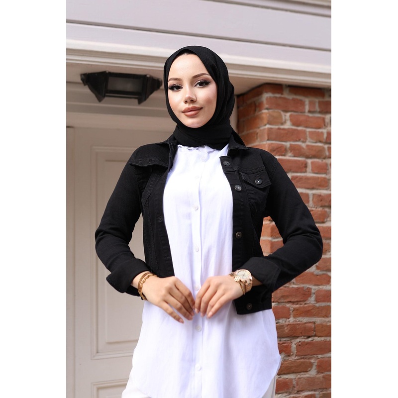 Buttoned Denim Jacket Black 6027