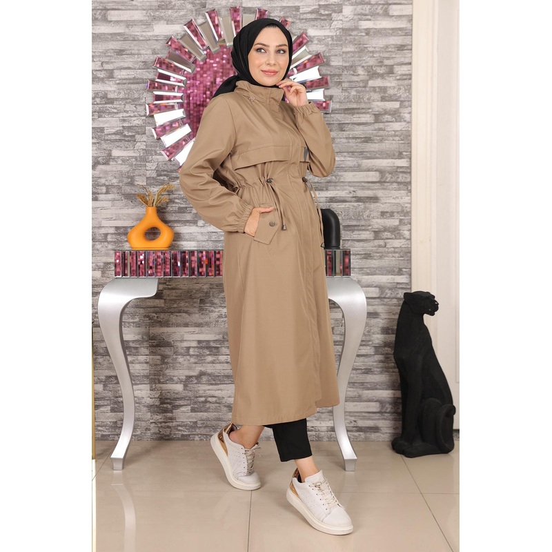 Hooded Coat With Text Detail Mink 15900