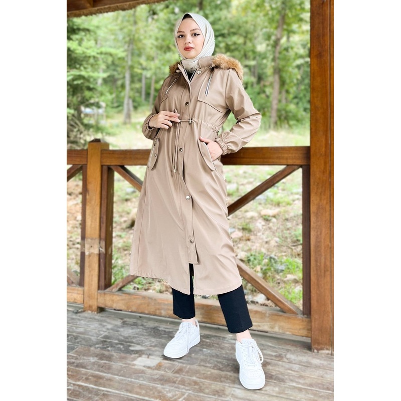 Hooded Zippered Coat Mink 10349