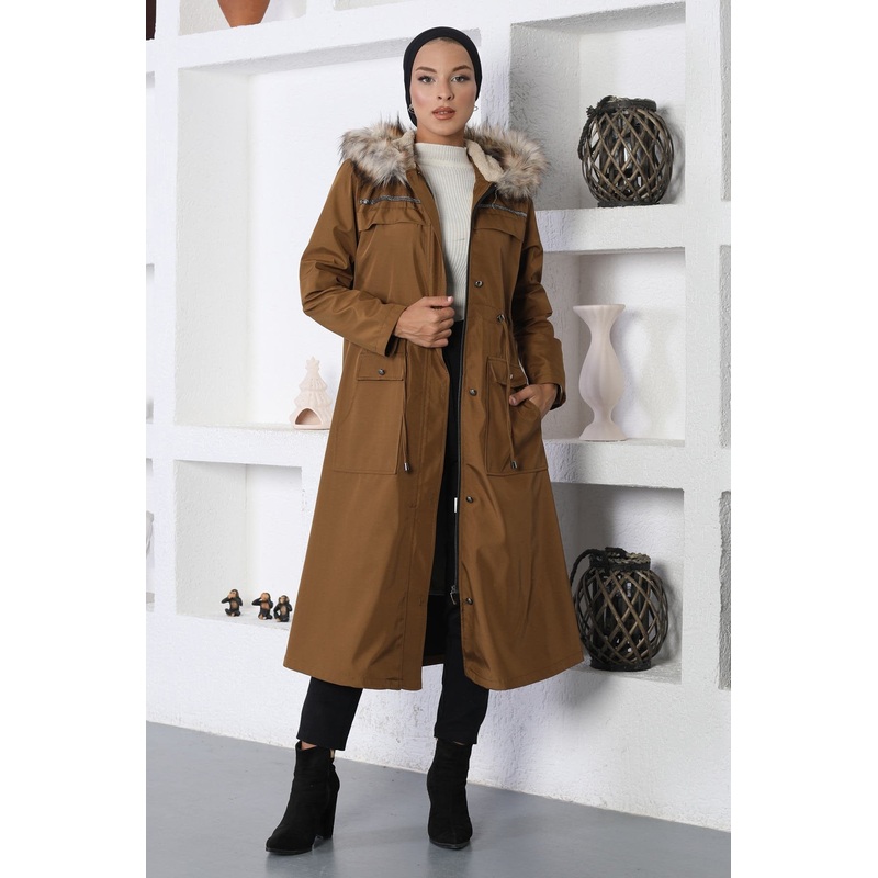Stripe Detailed Coat Tan 10360