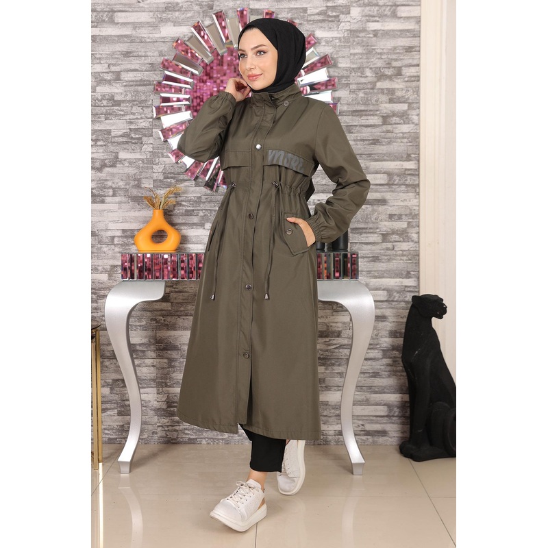 Text Detailed Hooded Jacket Khaki 15900