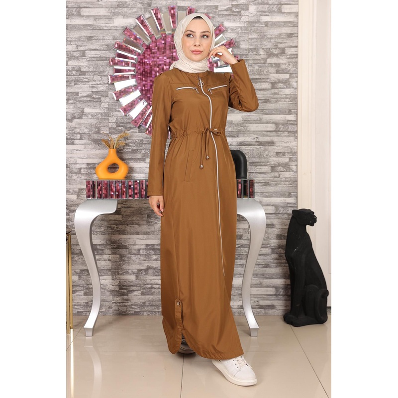 Zippered Abaya Tan 10012