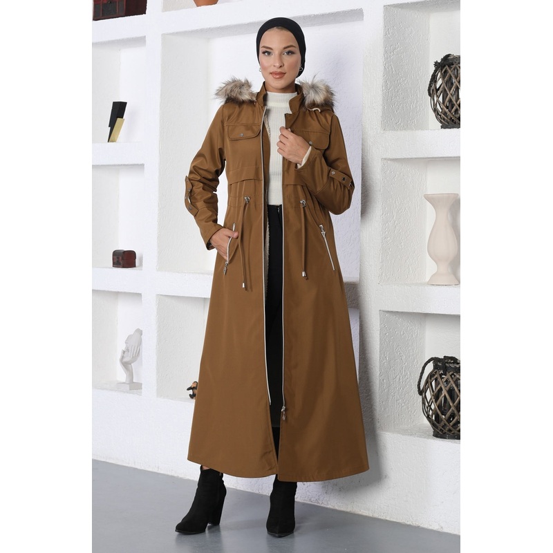 Zippered Hooded Coat Tan 10362