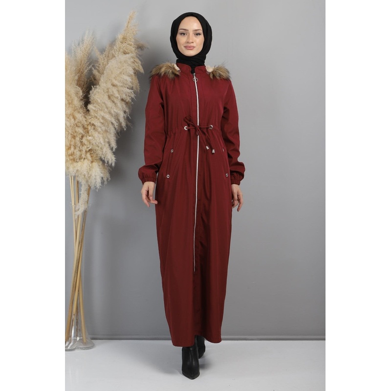 Zippered Lace-Up Jacket Claret Red 15400