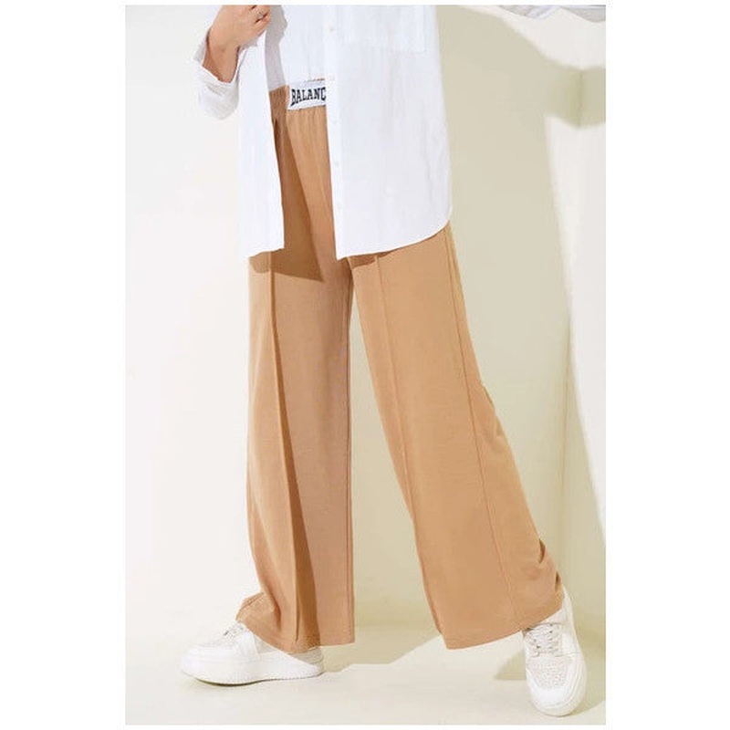 Balance Embroidered Wide Leg Trousers Biscuit