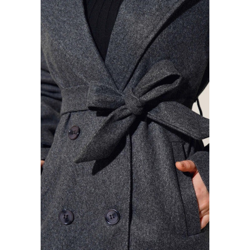 Double Breasted Collar Two Buttons Cashmere Coat Smoked
