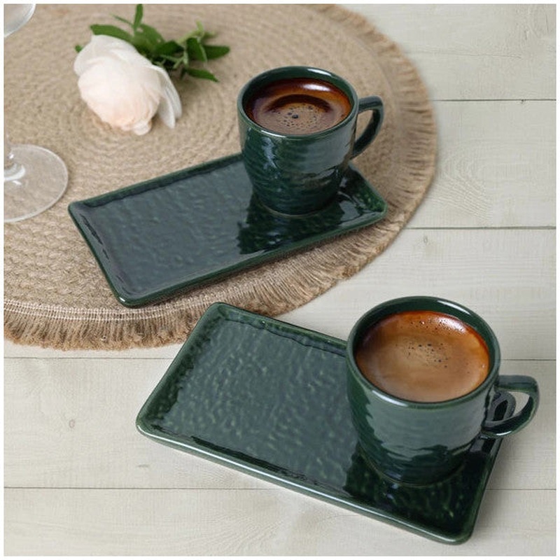 Keramika Emerald Natural Stone Coffee Serving Set 4 Pieces For 2 Persons