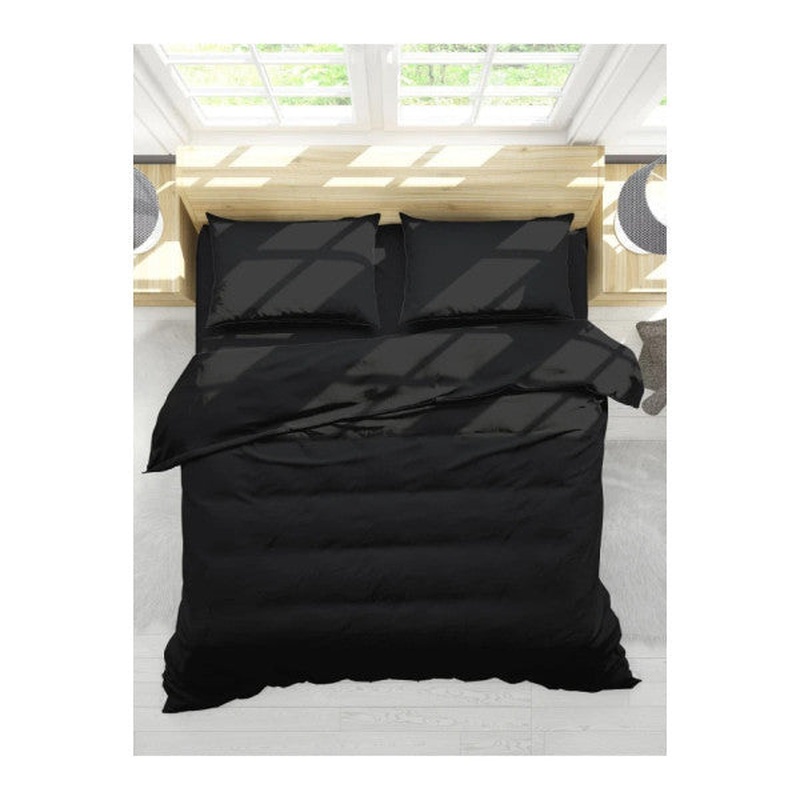 Double Duvet Cover Set With Fitted Sheet, Black