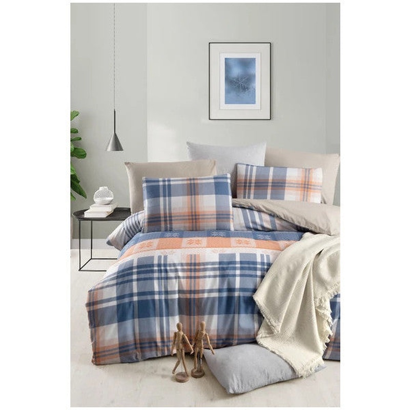 Double Duvet Cover Set With Fitted Sheet Plaid