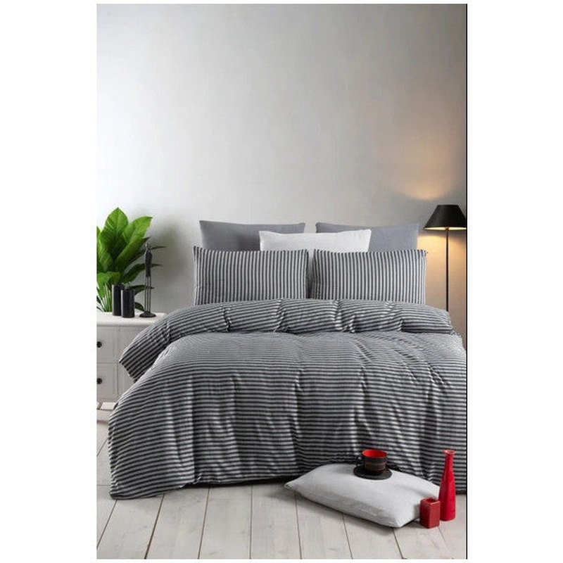 Double Duvet Cover Set With Fitted Sheet, Satin Black