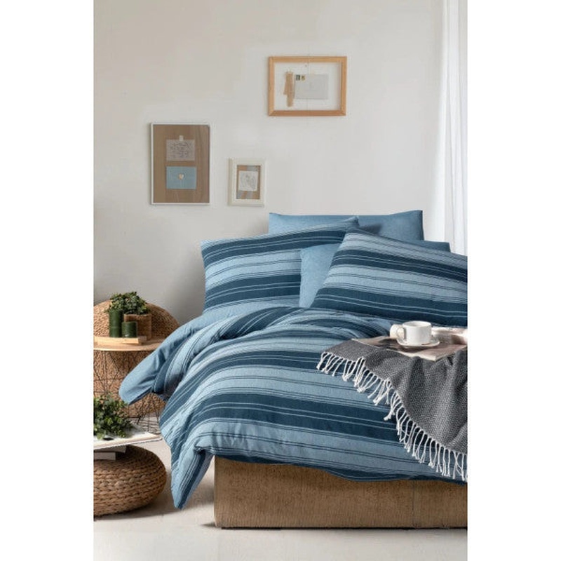 Home Double Duvet Cover Set With Fitted Sheet, Striped Green