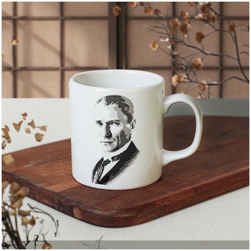 Keramika Keraart Atatrk Portrait White Cylinder Mug 1 Piece