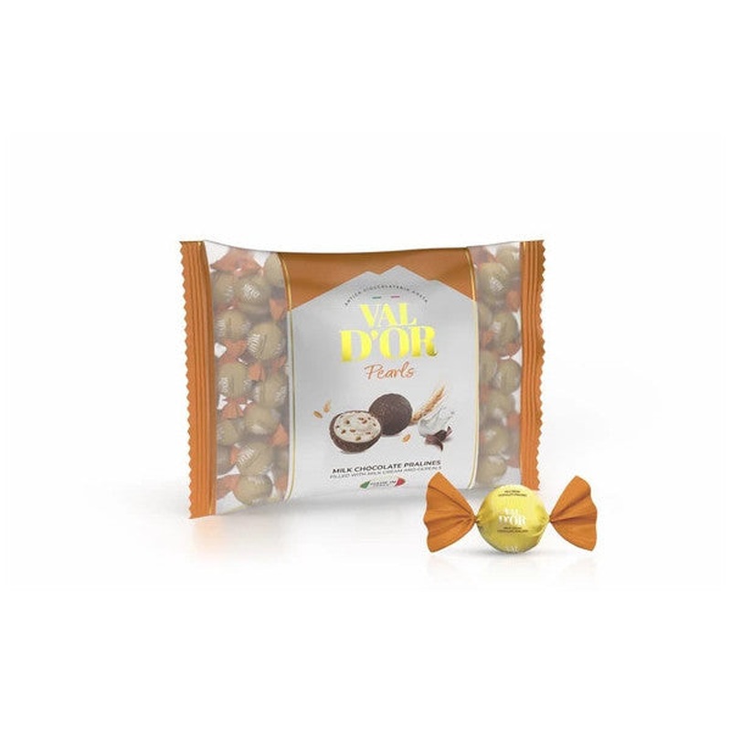 Val D'or Round Chocolate Filled With Cereal And Milk Cream 1000 Gr. (1 Orange Bag)