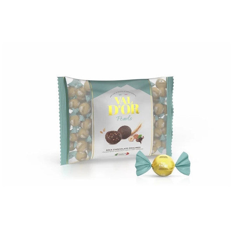 Val D'or Round Chocolate Filled With Hazelnut Cream And Cereal Crisps 500 Gr. (1 Green Bag)