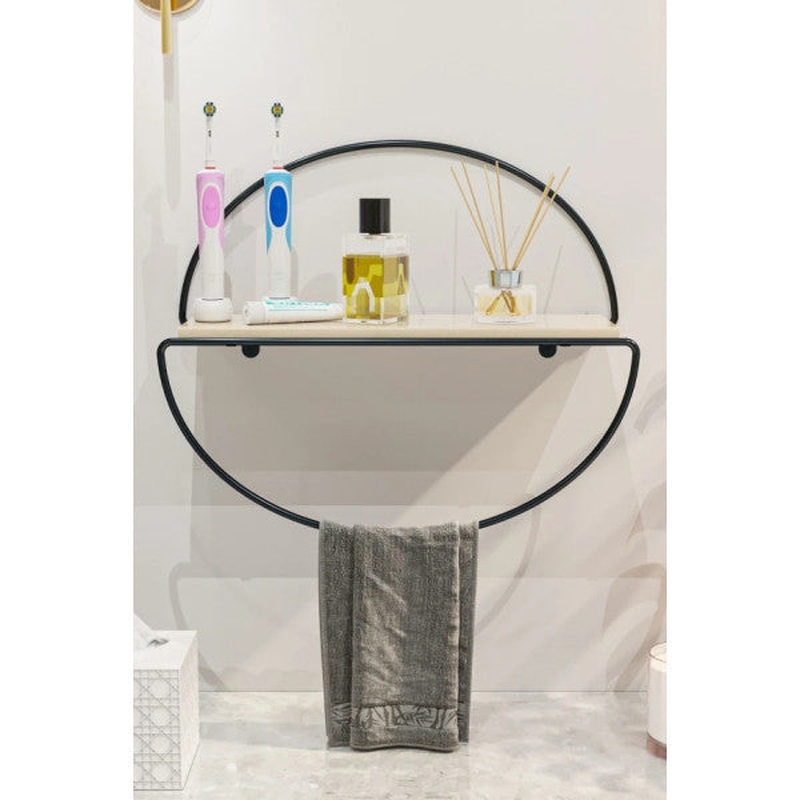 Decorative Wall Shelf  Matte Black Elliptical Wooden Rack For Kitchen, Bathroom, Living Room Or Study