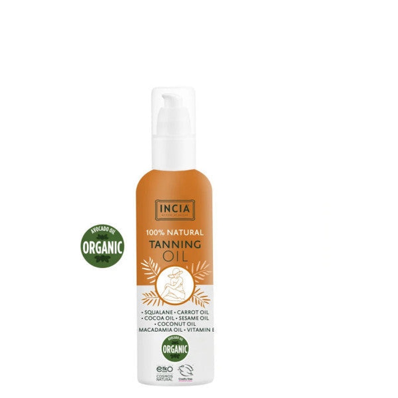 Incia 100% Natural Tanning Oil Organic Avocado Oil Intensive Bronzing Cocoa Carrot Sesame 150 Ml