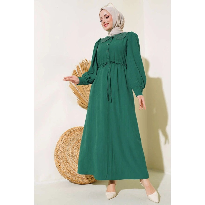 Lace Collar Waist Tunnel Dress Green