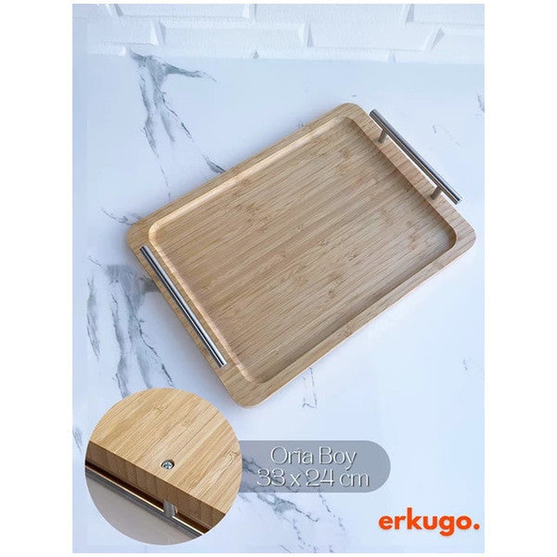 Medium Bamboo Tray, Tray With Metal Handles, Tray With Handles, Serving Tray (33 X 24 Cm)