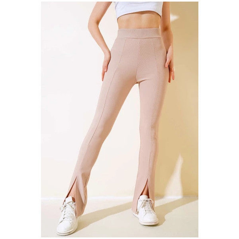 Slit Leg Leggings Trousers Camel