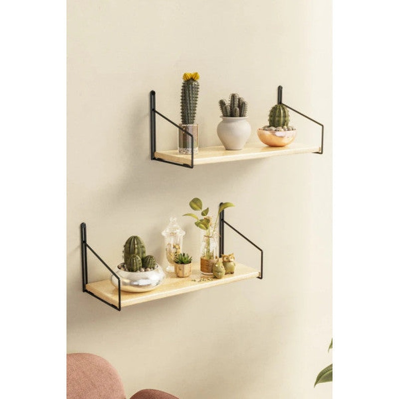 Wall Shelf 2-Piece Set  Matte Black Painted Solid Wood Decorative Shelves For Bathroom & Kitchen