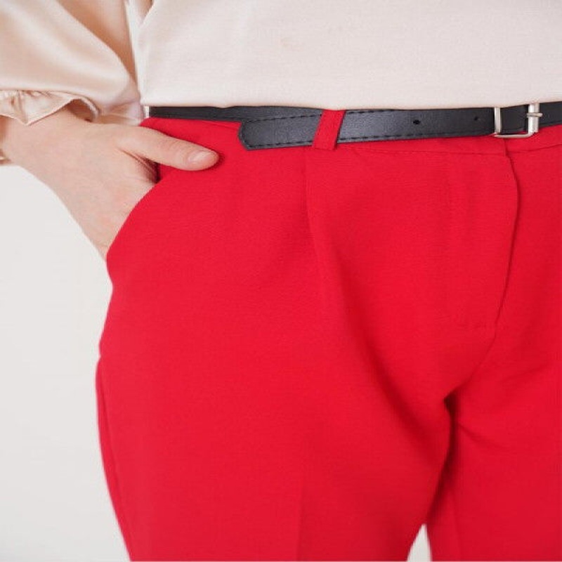 Slit Belted Red Trousers