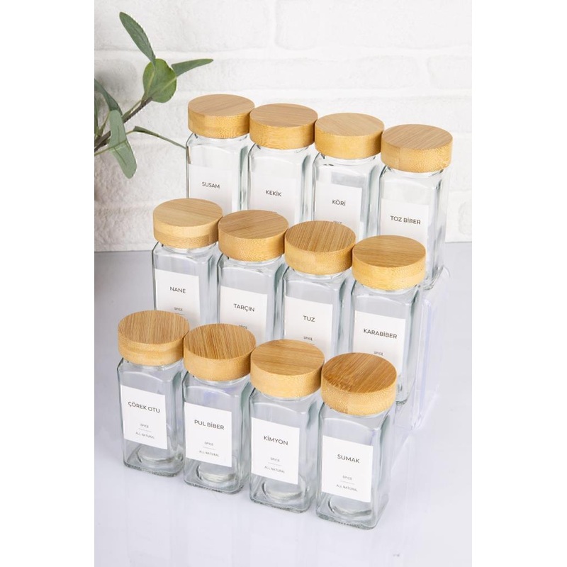 12-Piece Spice Jar Set With Bamboo Lids, Cornered
