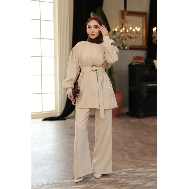 Belted Buckled Suit - Taupe