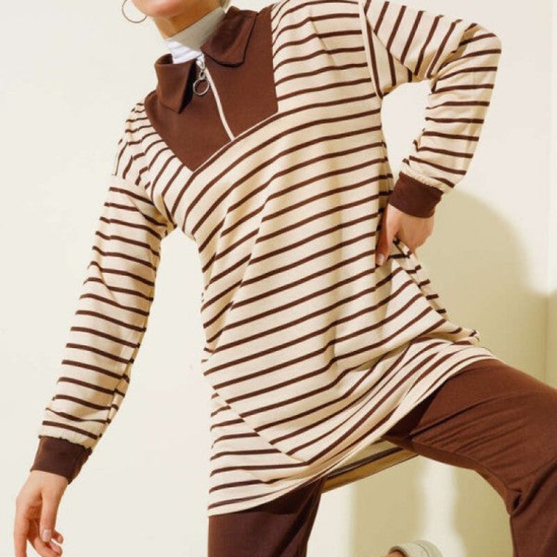 Classic Collar Zippered Double Suit Brown