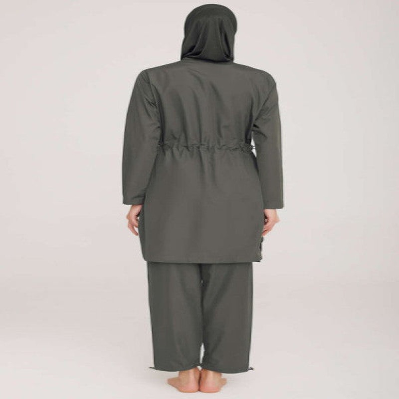 Metal Coat Zippered Hijab Swimsuit Anthracite