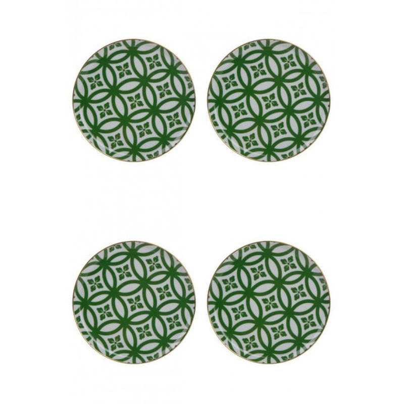 Porland Morocco Pattern Green Flat Plate 20cm Set of 4