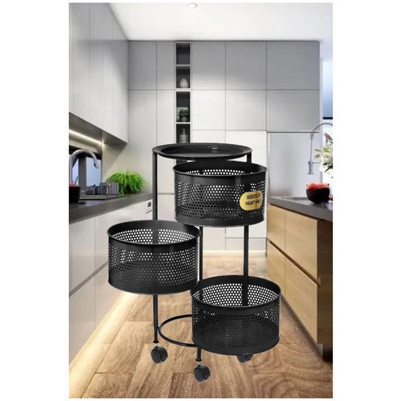 3-Tier Black Side-Opening Wheeled Potato & Onion Basket  Vegetable And Fruit Storage Rack