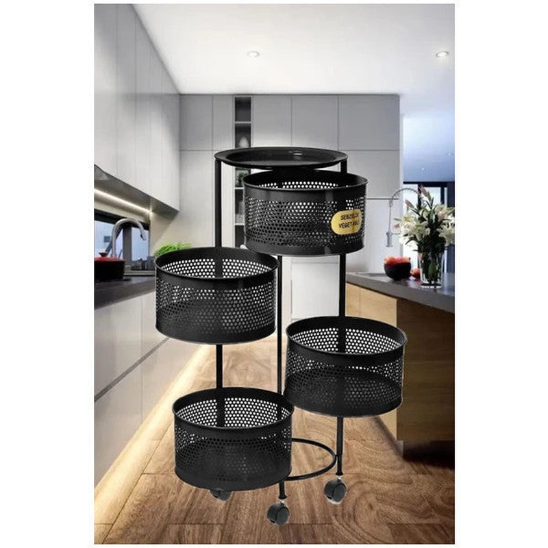 4-Tier Black Side-Opening Wheeled Potato & Onion Basket  Vegetable And Fruit Storage Rack