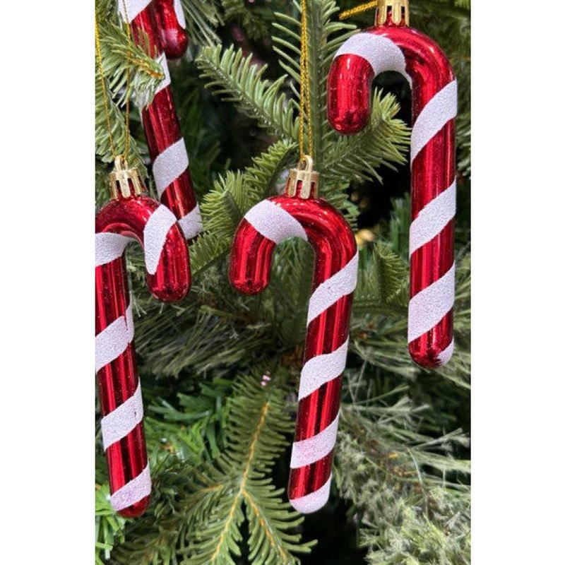 Beyss Christmas Pine Tree Decoration Candy Cane Red White Luxury 6 Pieces 13 Cm