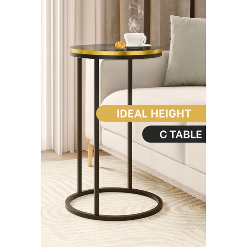 Bino Side Table C Coffee Table Center Table Serving Table Marble Patterned 39 Cm Wide Large Wooden Decorative